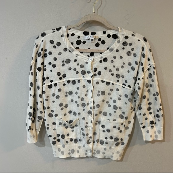 Cabi Women's White Black Polka Dot Button Front Cardigan Lightweight Size XS - Picture 2 of 6